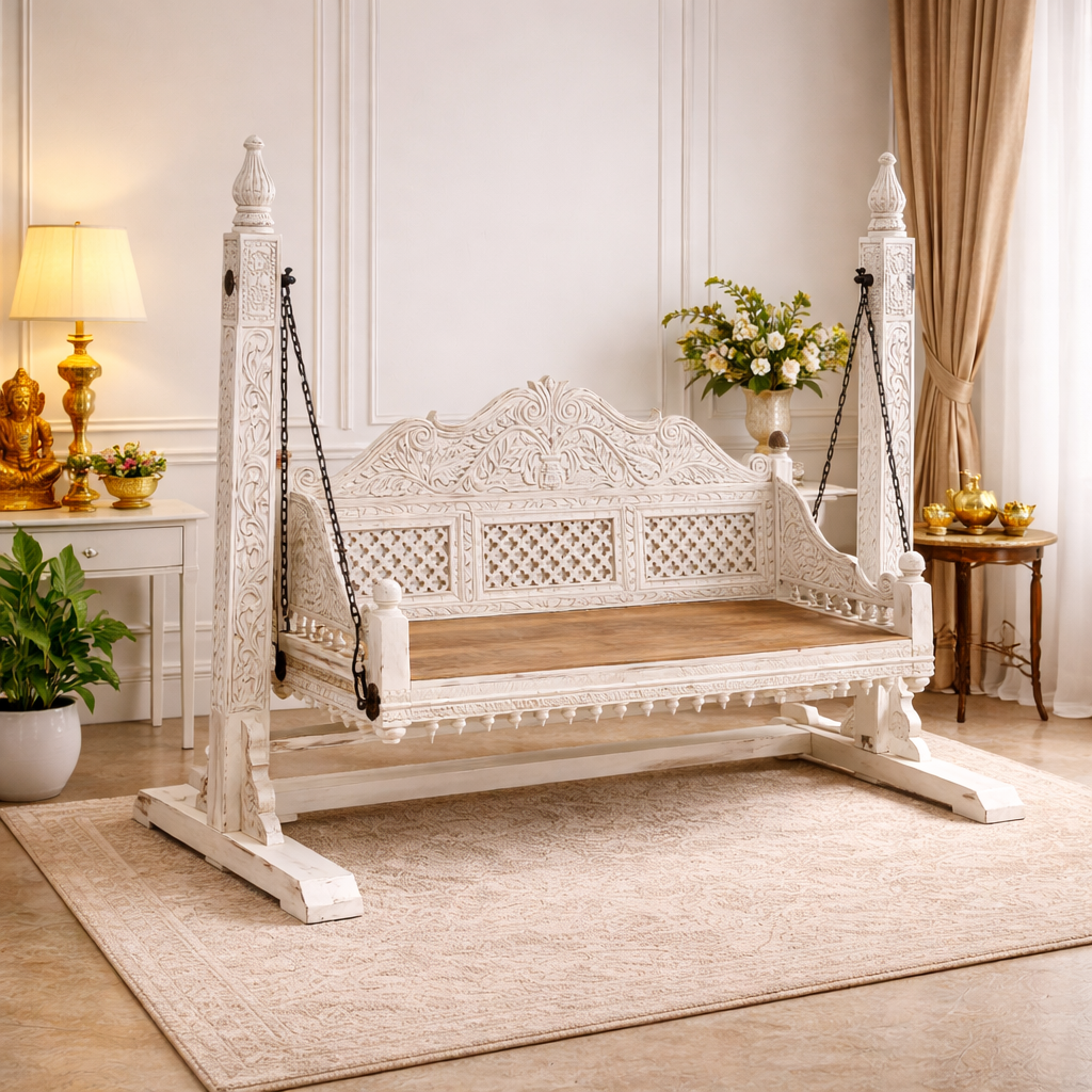 Vintage wooden swing furniture UAE
Hand carved jhula Oman
Heritage style wooden swing Qatar