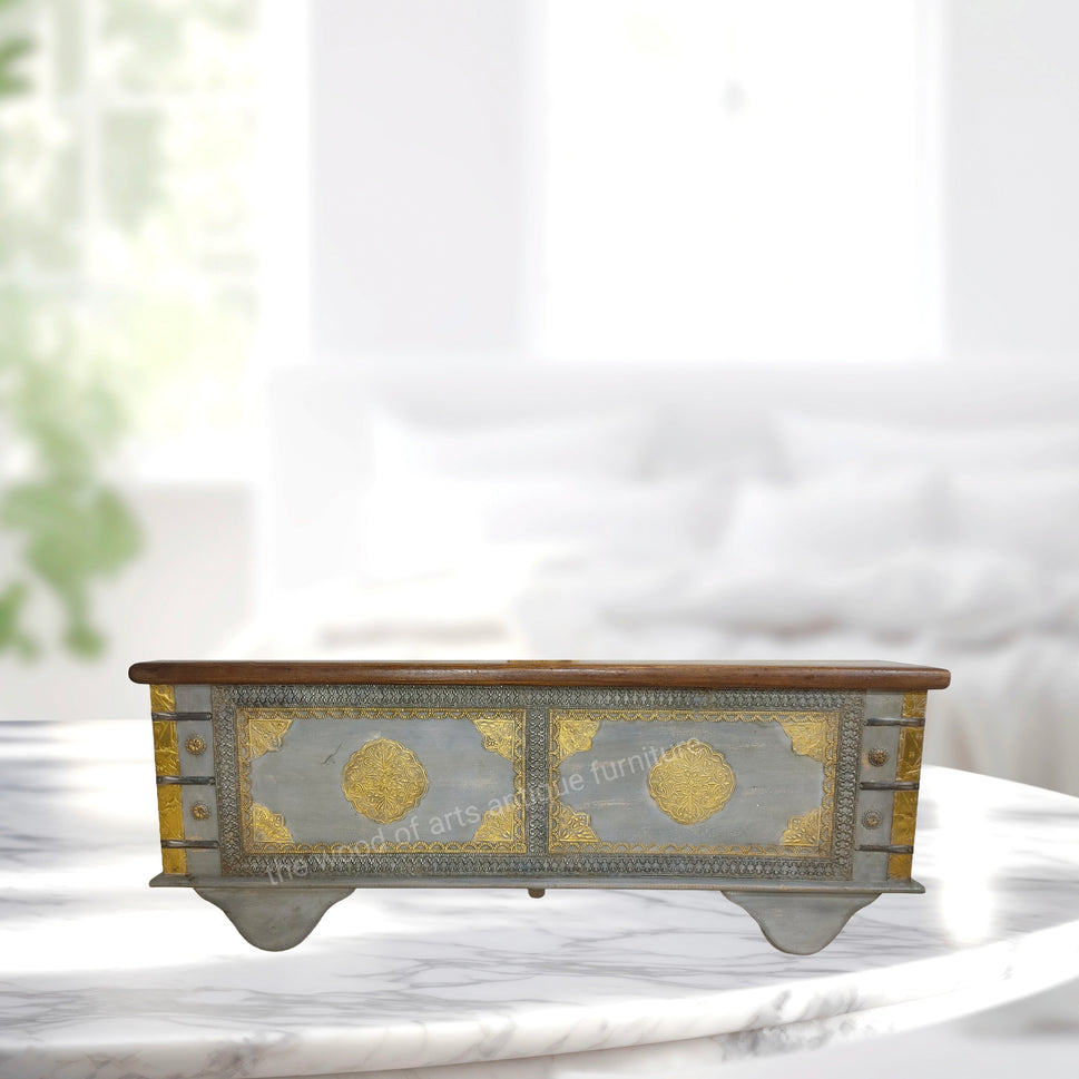 Wooden Storage Box with brass fitted with rusted finish