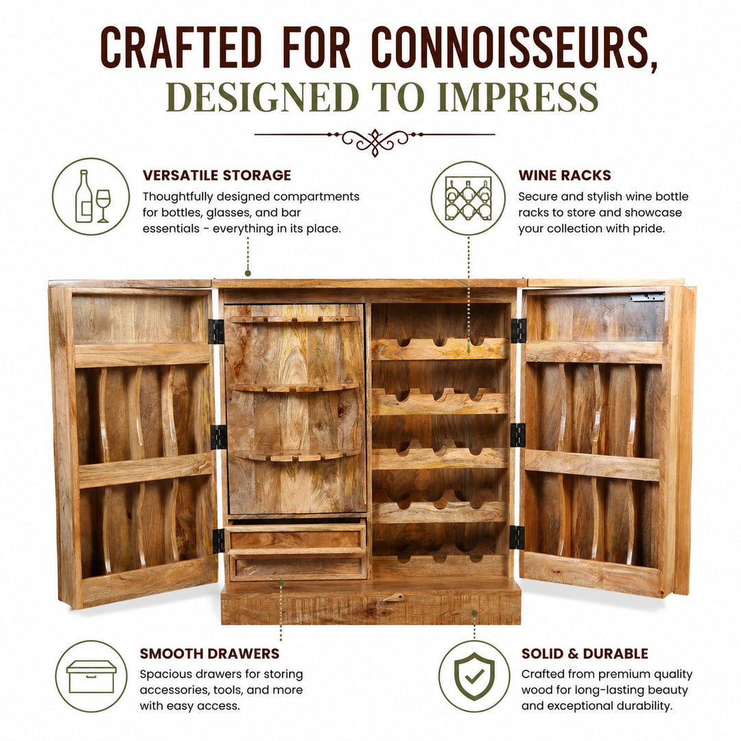 The Winchester Wine Classic Heritage Mango Wood Home Bar Cabinet
