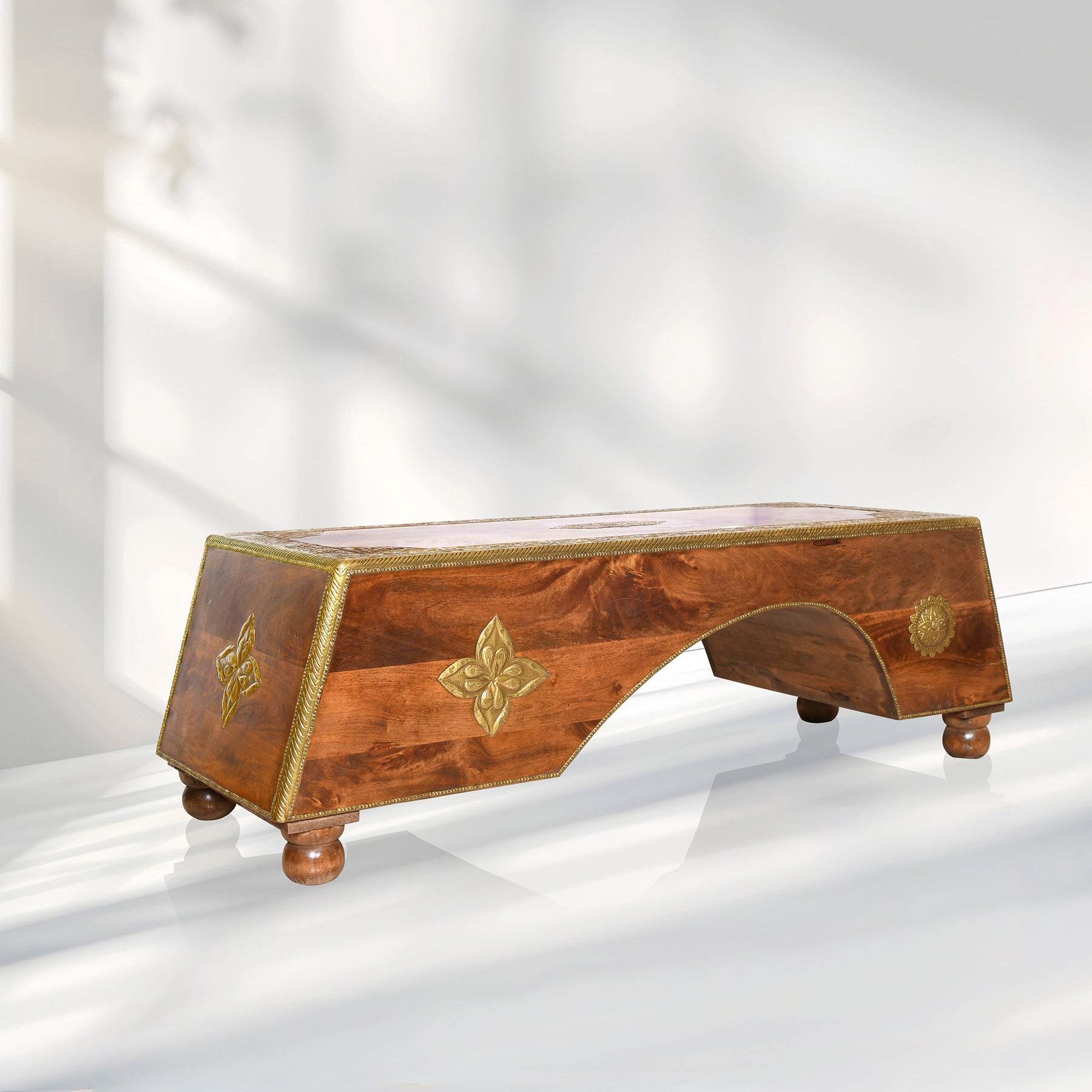 Sheesham wood bench with brass work