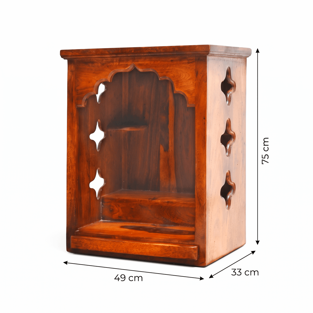 Organic Indian Wood Wall-Mounted Home Prayer Temple