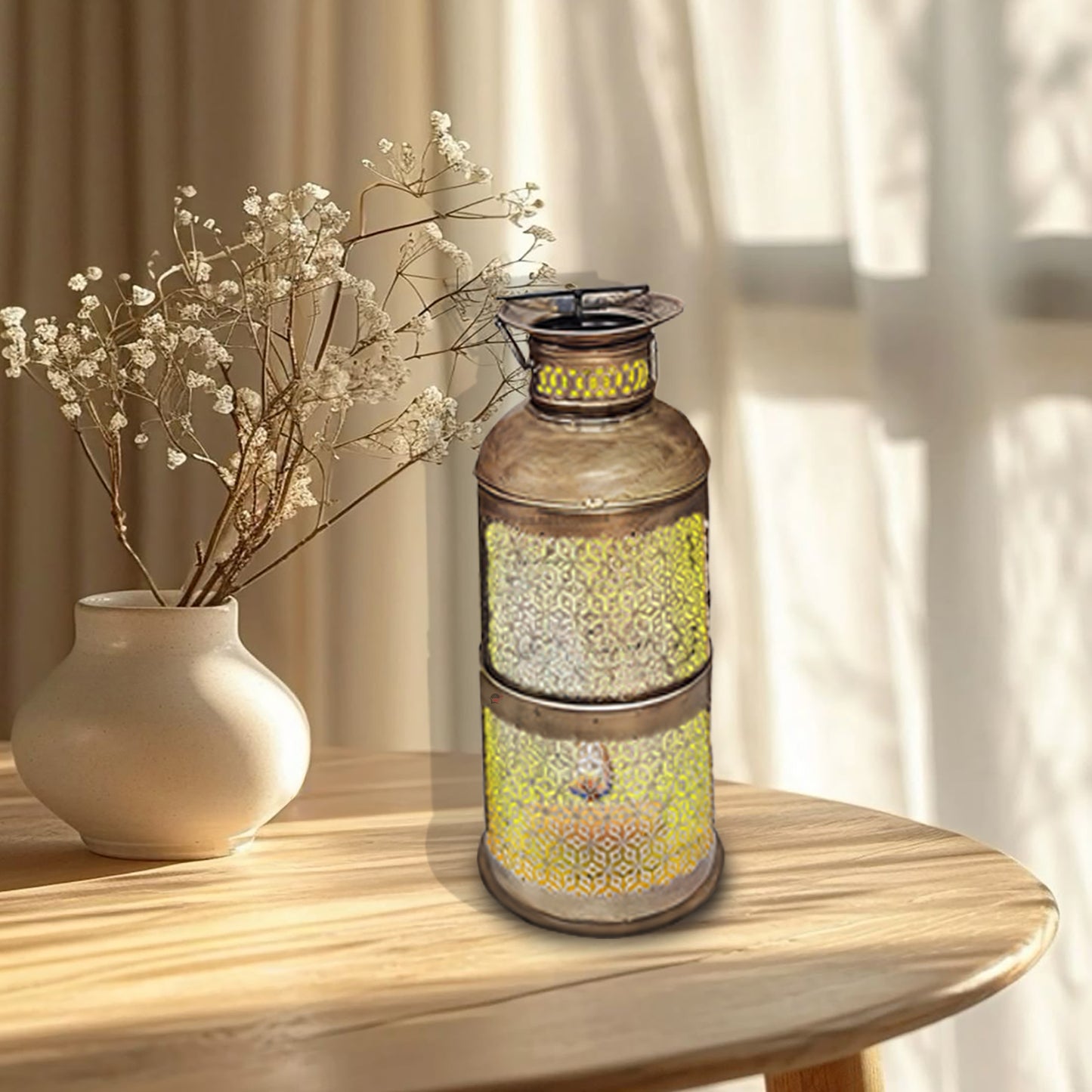 Vintage milk can candle holder UAE
Antique brass candle light decor Middle East
Mughal style metal urn candle decor Qatar