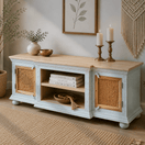 Switch Modern Handmade TV Console Cabinet with Rustic Finish, Rustic Wooden TV Unit with Storage Drawers &amp; Shelf, Handcrafted Rustic Entertainment Console with Open Shelf, Modern Farmhouse TV Cabinet with 2 Drawers, Luxury Handmade Wooden Media Console Cabinet,  2 image