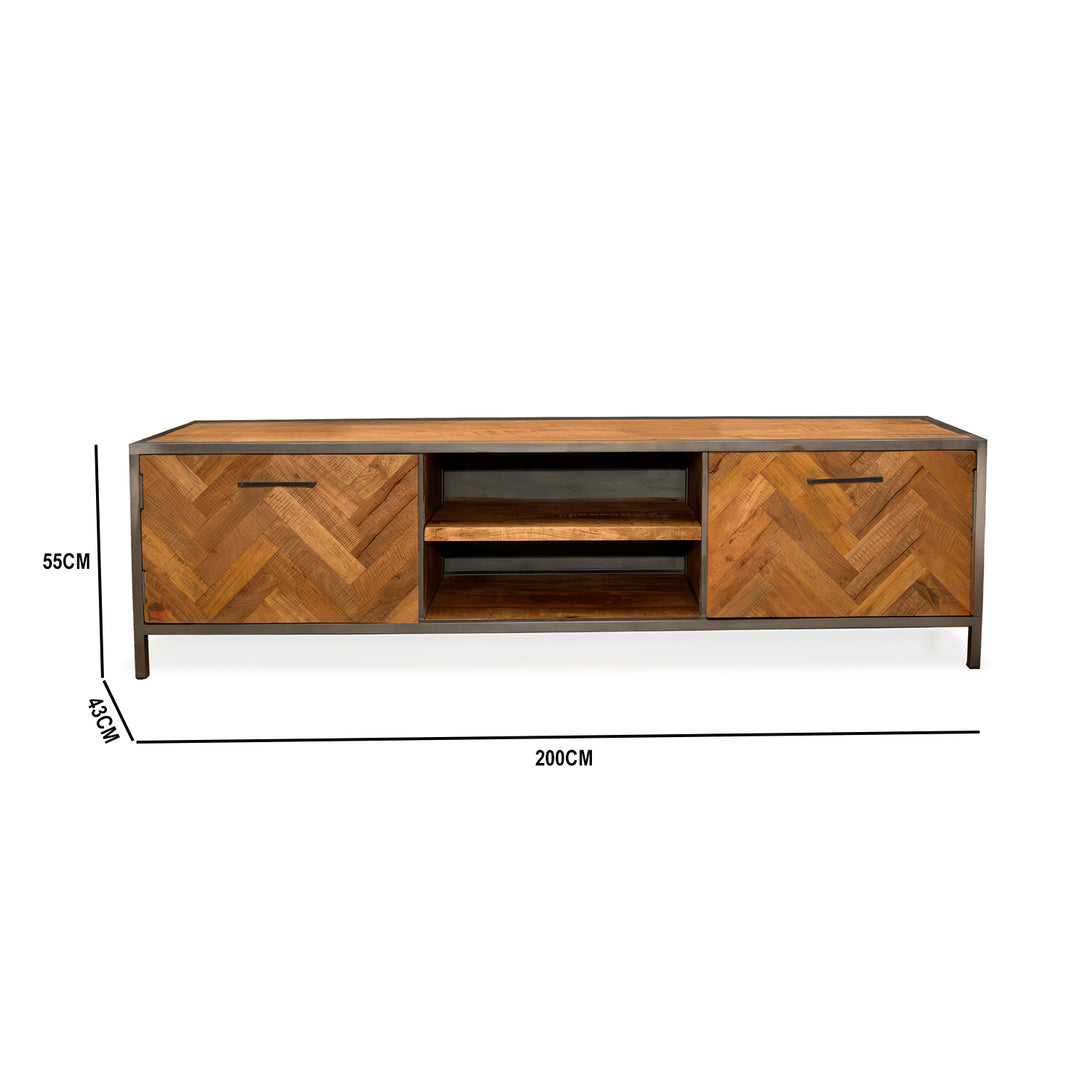 Chevron design TV console table with Orignal wood finish