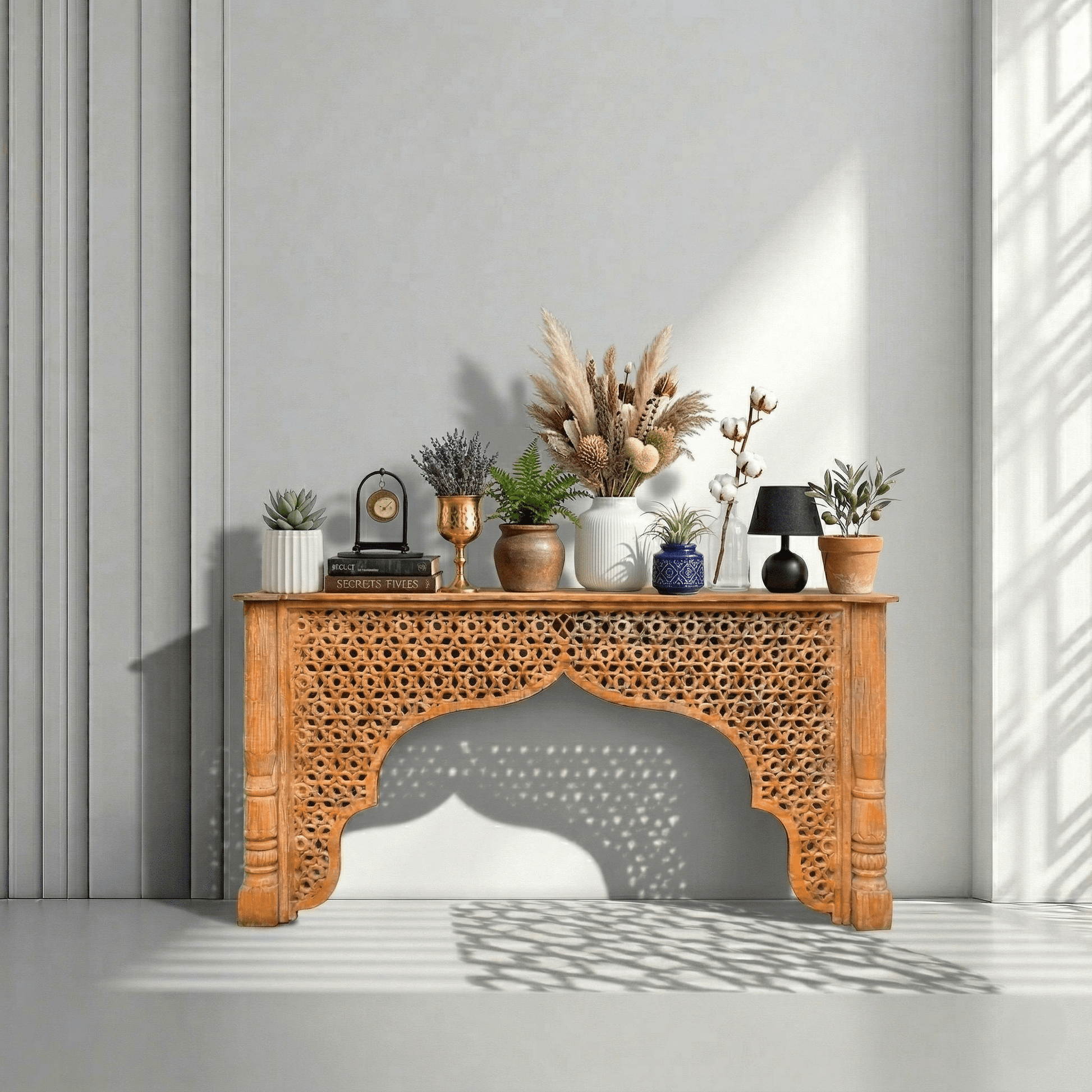 Islamic Arch Wooden Console Table – Elegant Handcrafted Furniture in UAE