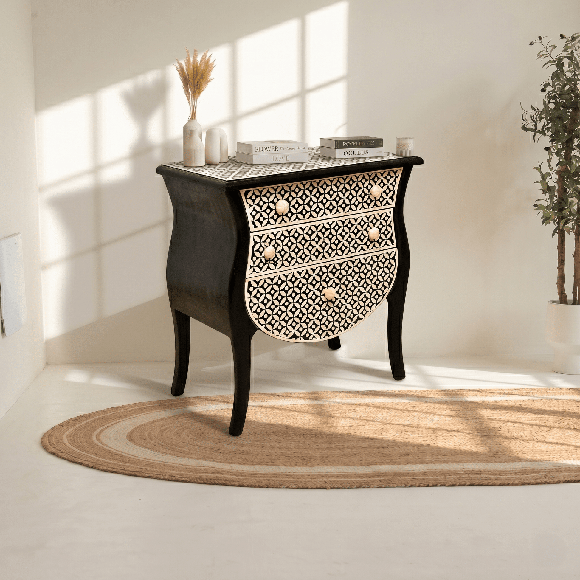 Noir Bloom Bone Inlay Table – Luxury for UAE Homes
