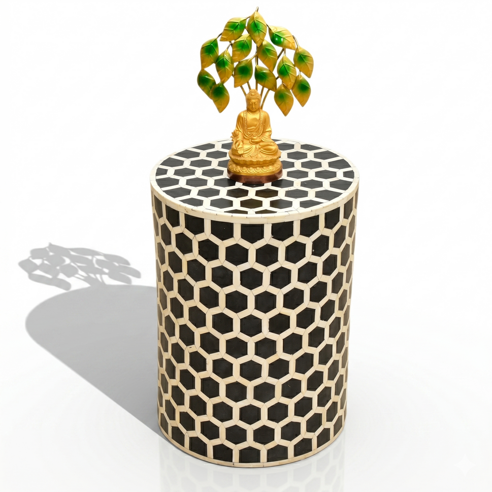 Resin Round Side Table with Decorative Finish | Dubai UAE