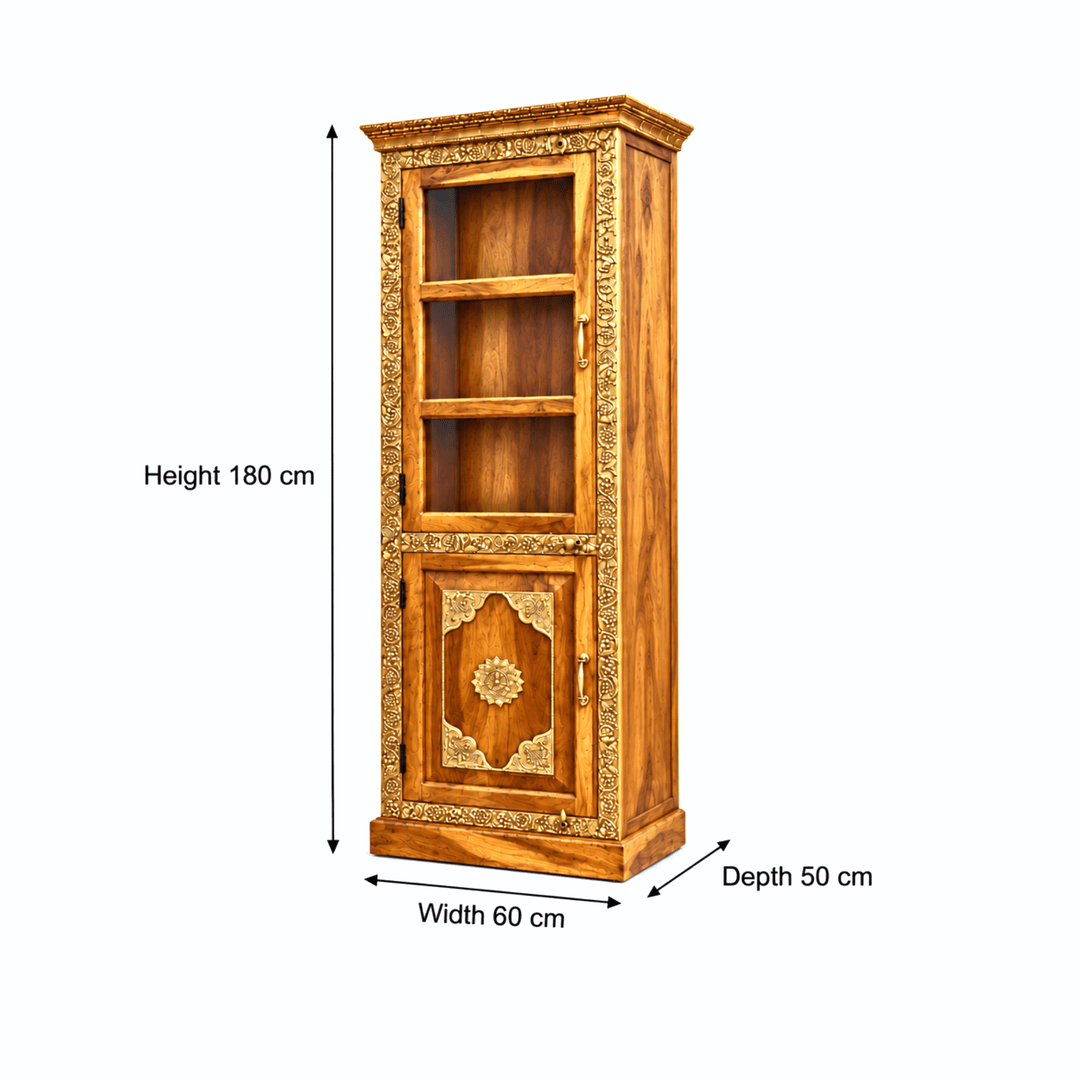 Handcrafted Teak wood Cabinet With Glass Brass