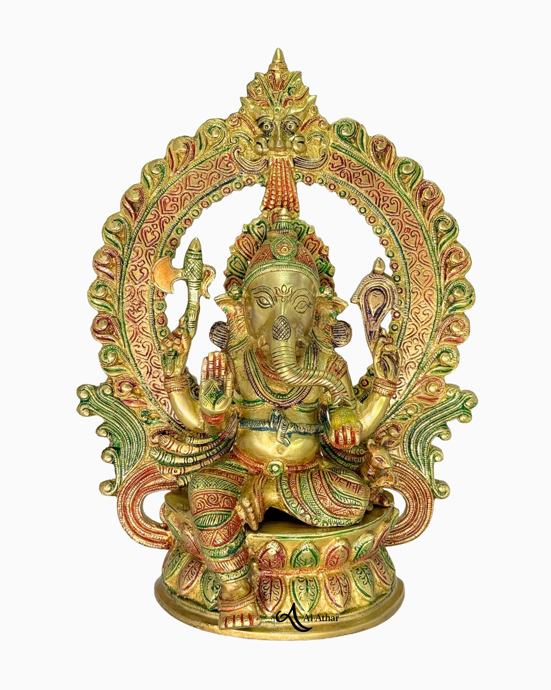 Brass Ganesha Sitting Idol With Meena Work 14X11 inches For Home Decoration