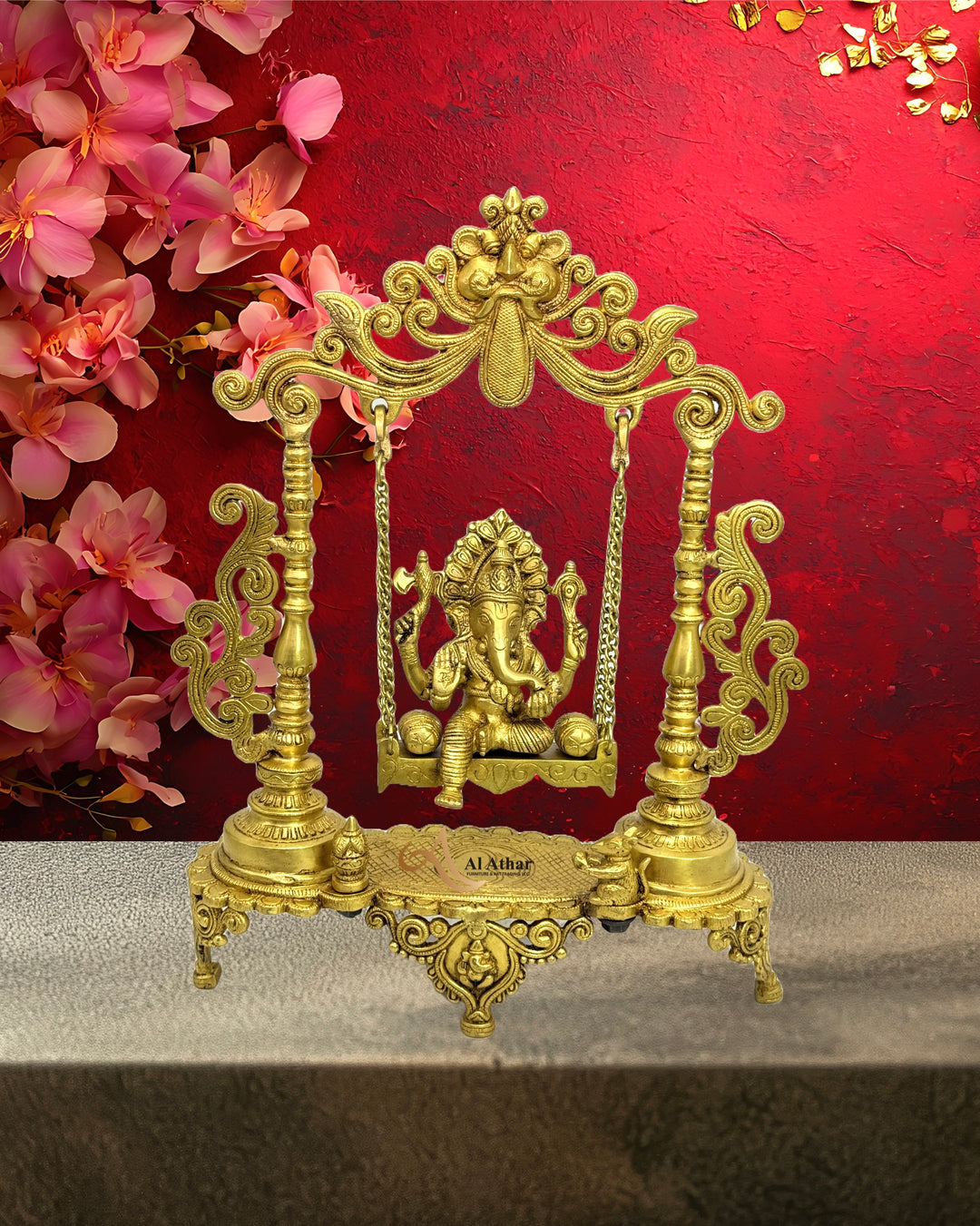Brass Lord Ganesha seated on a Jhula ( swing )