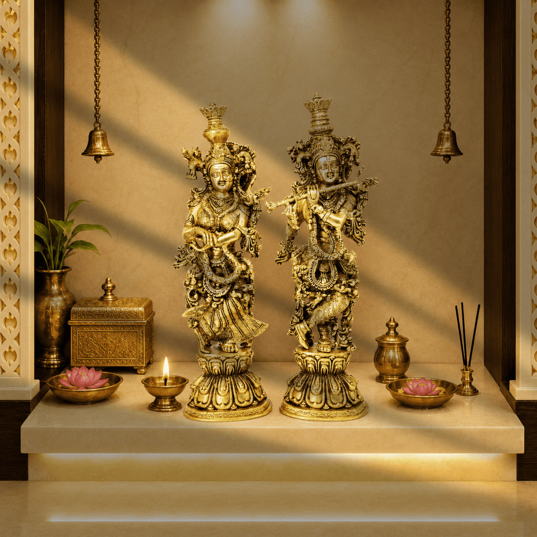 Bhagwan Radha Krishna Murti 42 Centimeter With Hand Engraved