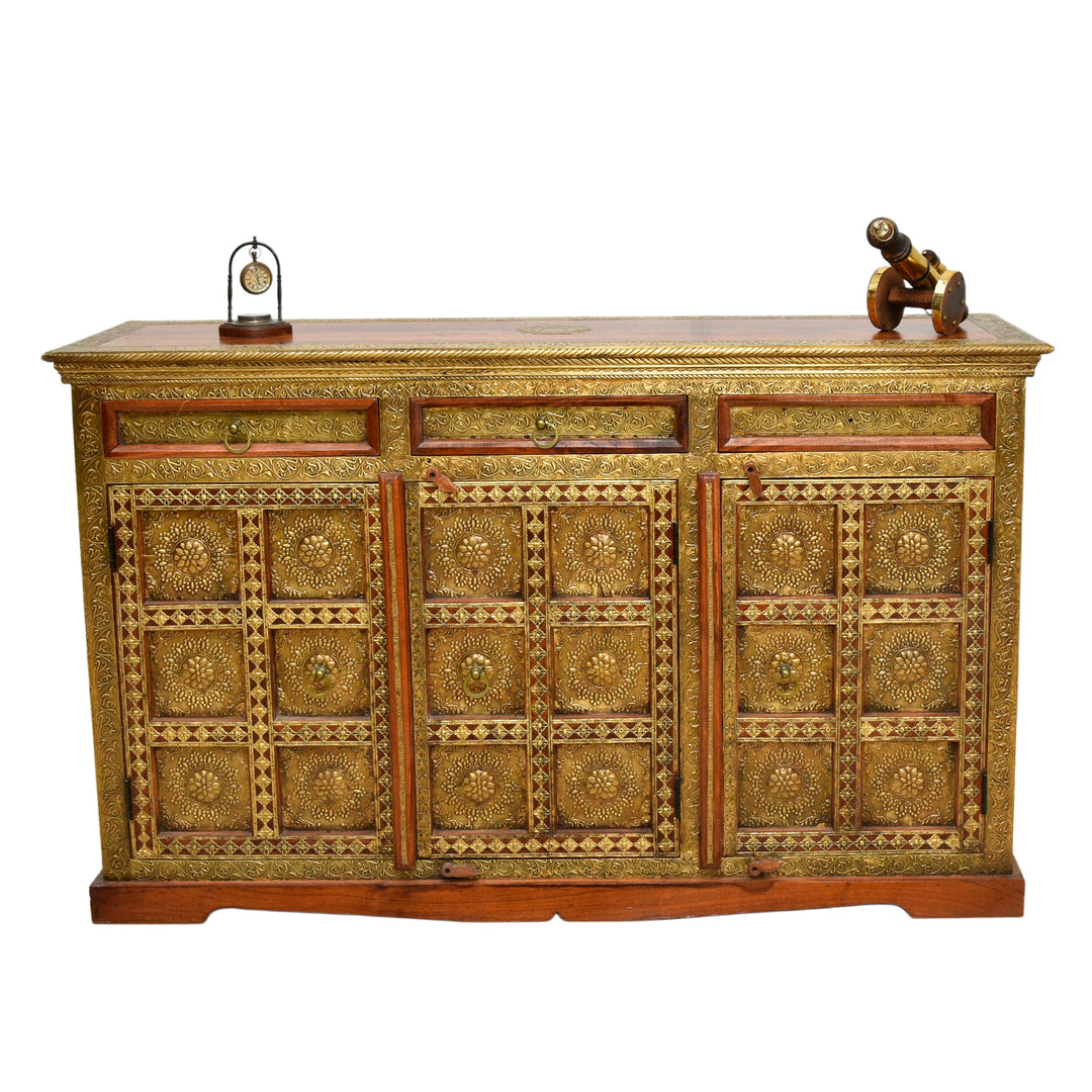 Royal Heritage Brass Inlay natural rose wood Sideboard with storage