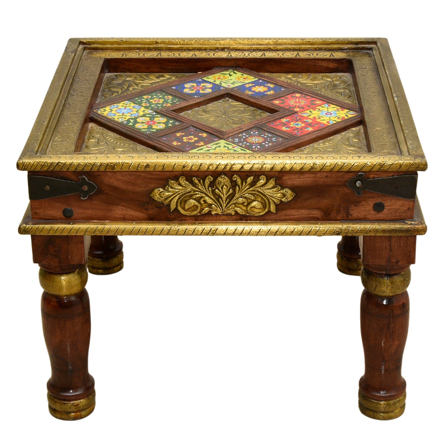 Sheesham wood side table with brass work Ajman 
Solid wood accent table Dubai
Indian handcrafted side table UAE