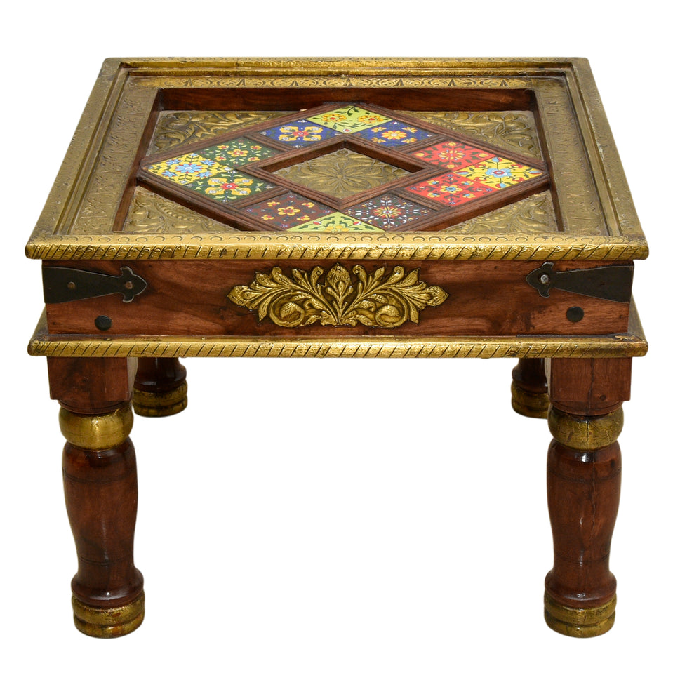 Solid Wood Sheesham Side Table with Brass Work | Luxury Sheesham Table UAE