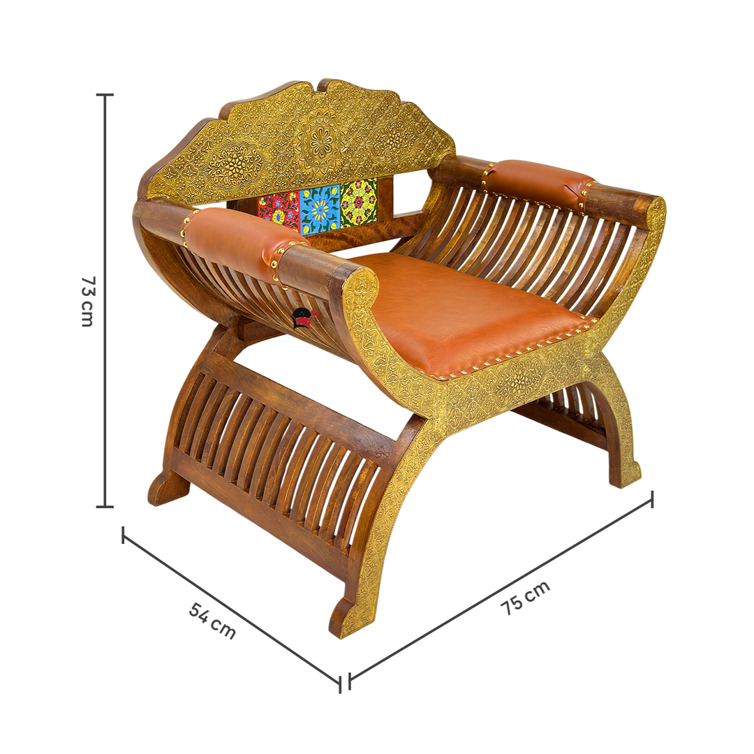 Handcrafted Royal Rosewood Armchair with Tile Work