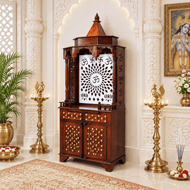 Premium Mango Wood Brass Ornament Work Temple