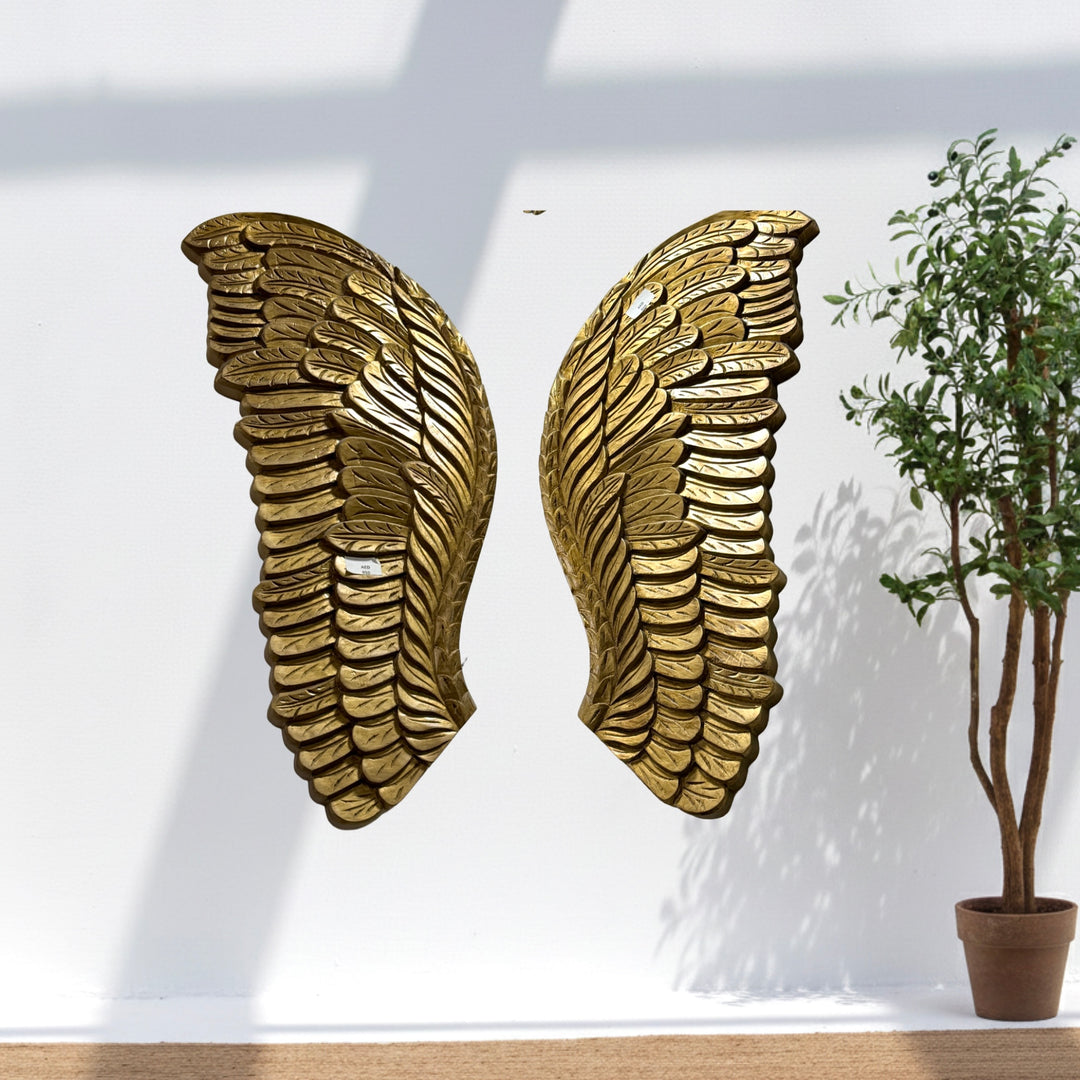 Luxury gold angel wings wall art - modern wooden wall decor UAE