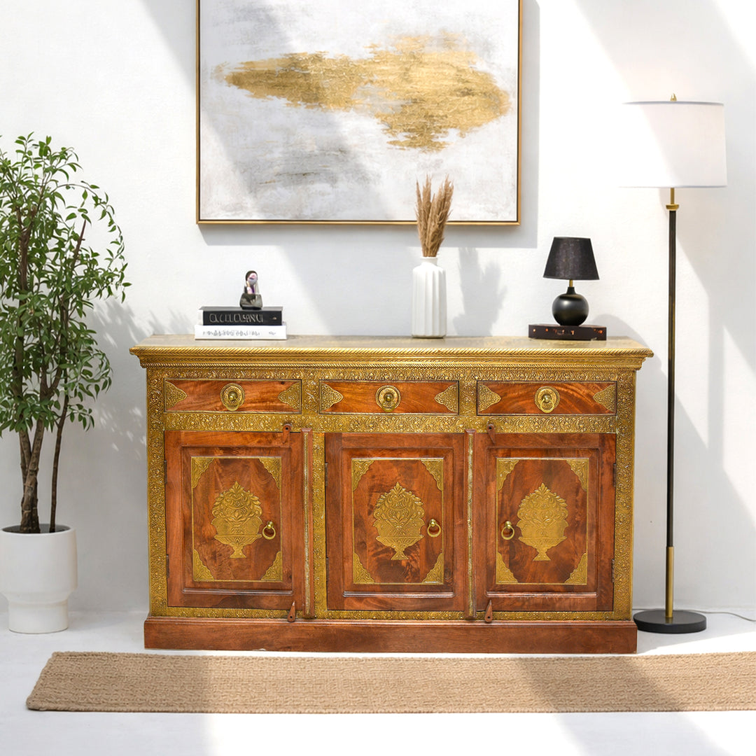 Royal Heritage Brass Inlay Wooden Sideboard Cabinet Dubai