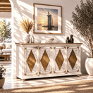 Switch Haveli-style dining console, artisan-crafted accent cabinet, solid wood serving cabinet, distressed white storage console, handcrafted crockery cupboard,  2 image