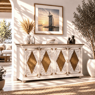 Aurelia Haveli Hand-Carved Solid Mango Wood Sideboard with Brass Inlay