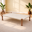 تبديل الصورة سرير خشبي منسوج من القطن الأبيض بإطار خشبي 1