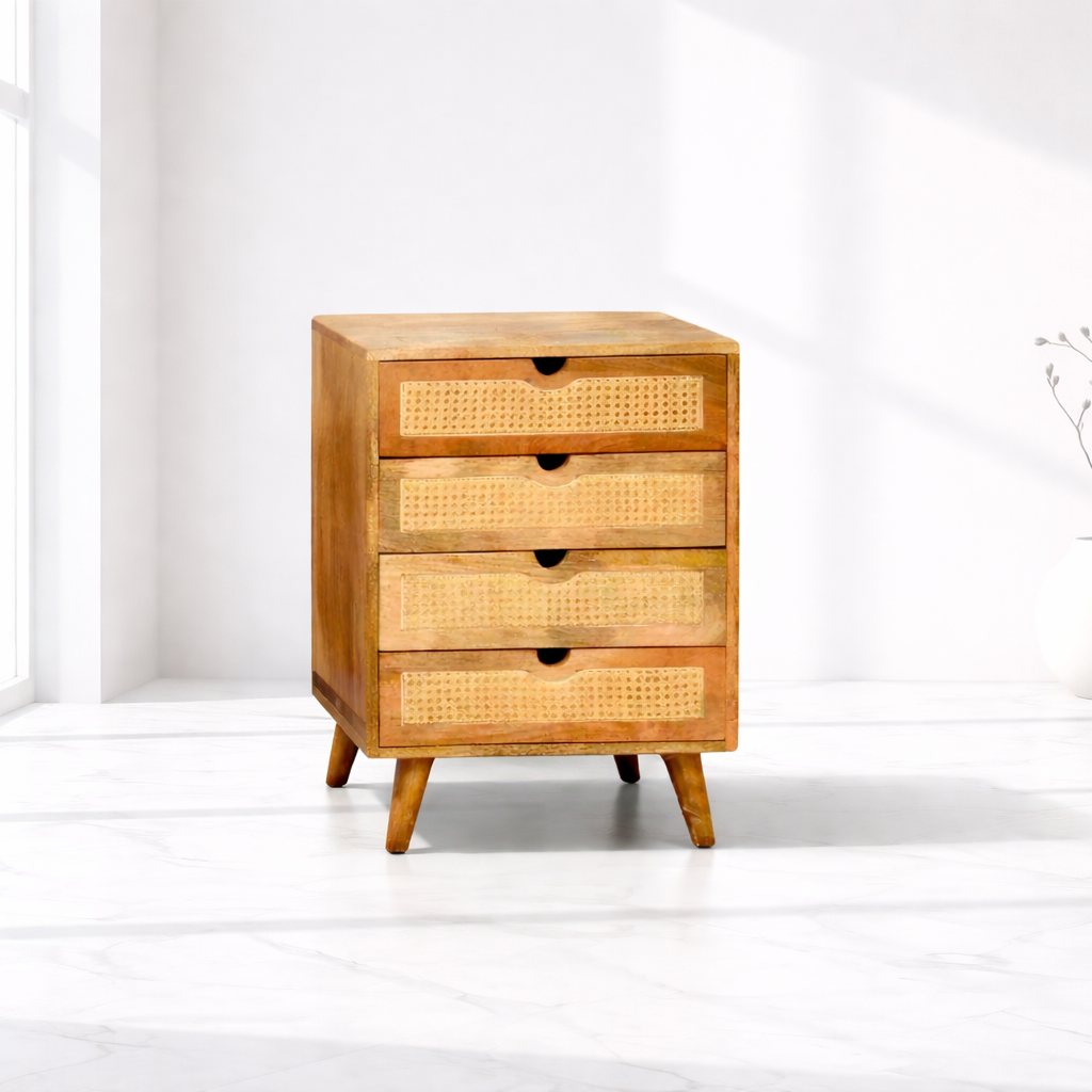 سرير فاخر مصنوع يدويًا من الخشب الصلب مع جانب سرير مزين بالخيزران