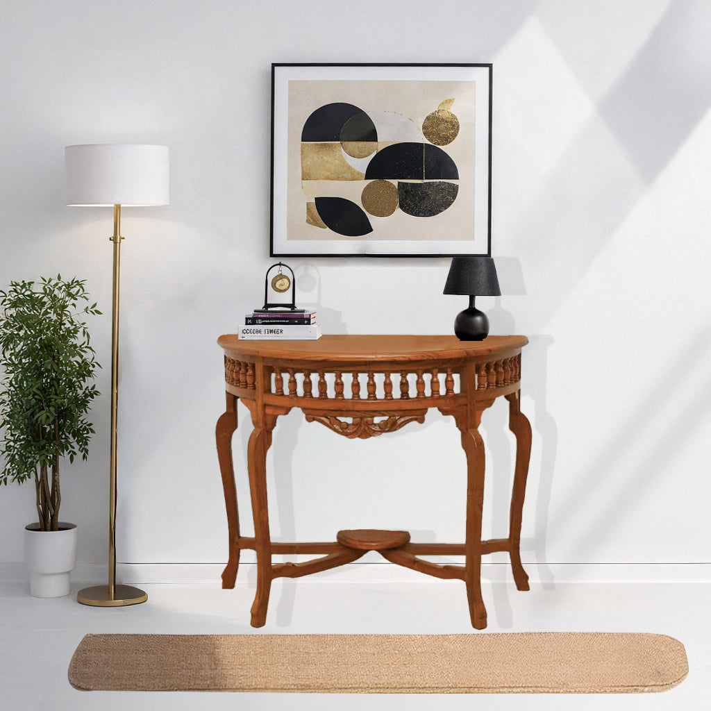 Vintage console table hand made Umm Al Quwain
Demilune console table hand carved Dubai
Half moon console for villas Bahrain