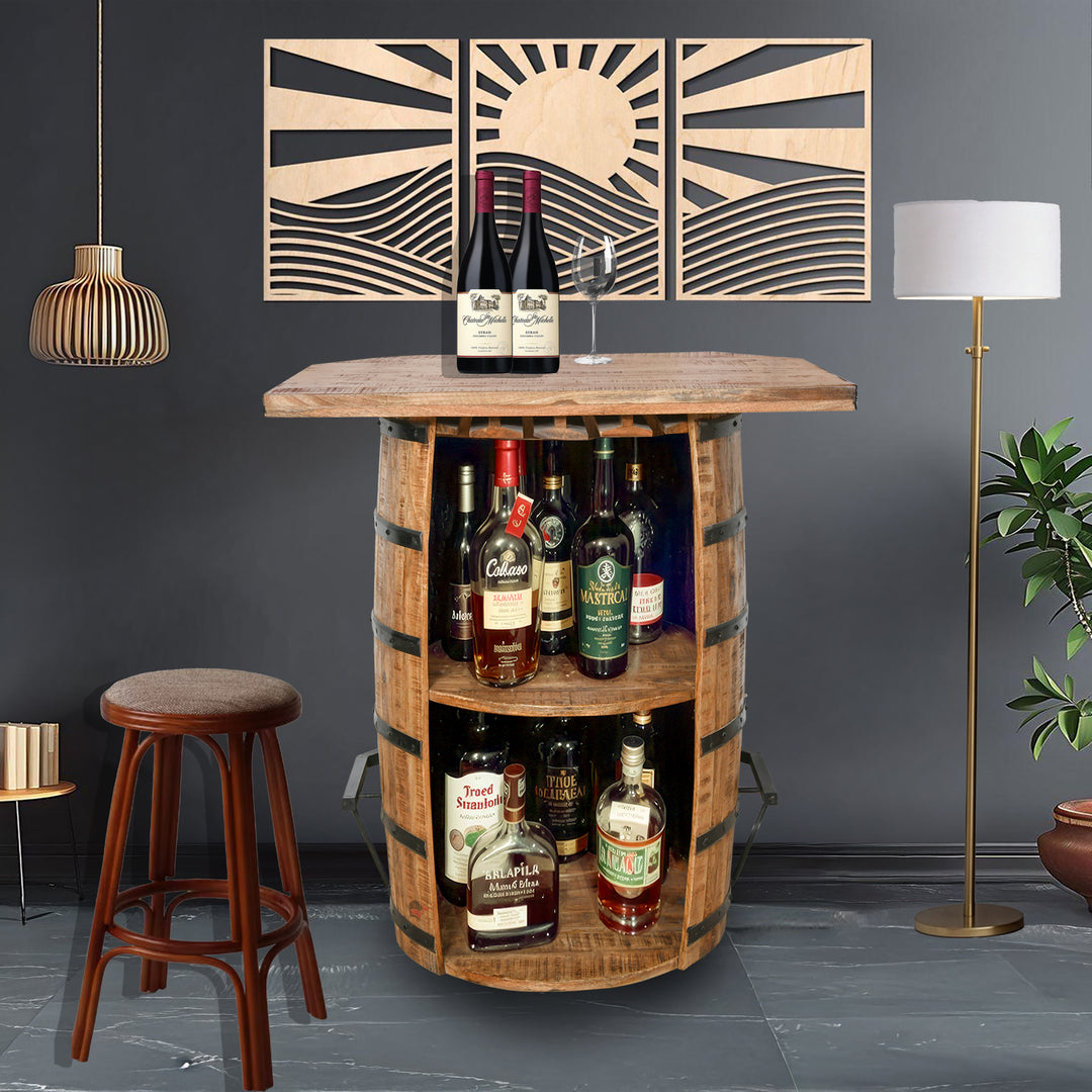 Rustic luxe wine bar table & cocktails cabinet with wine storage