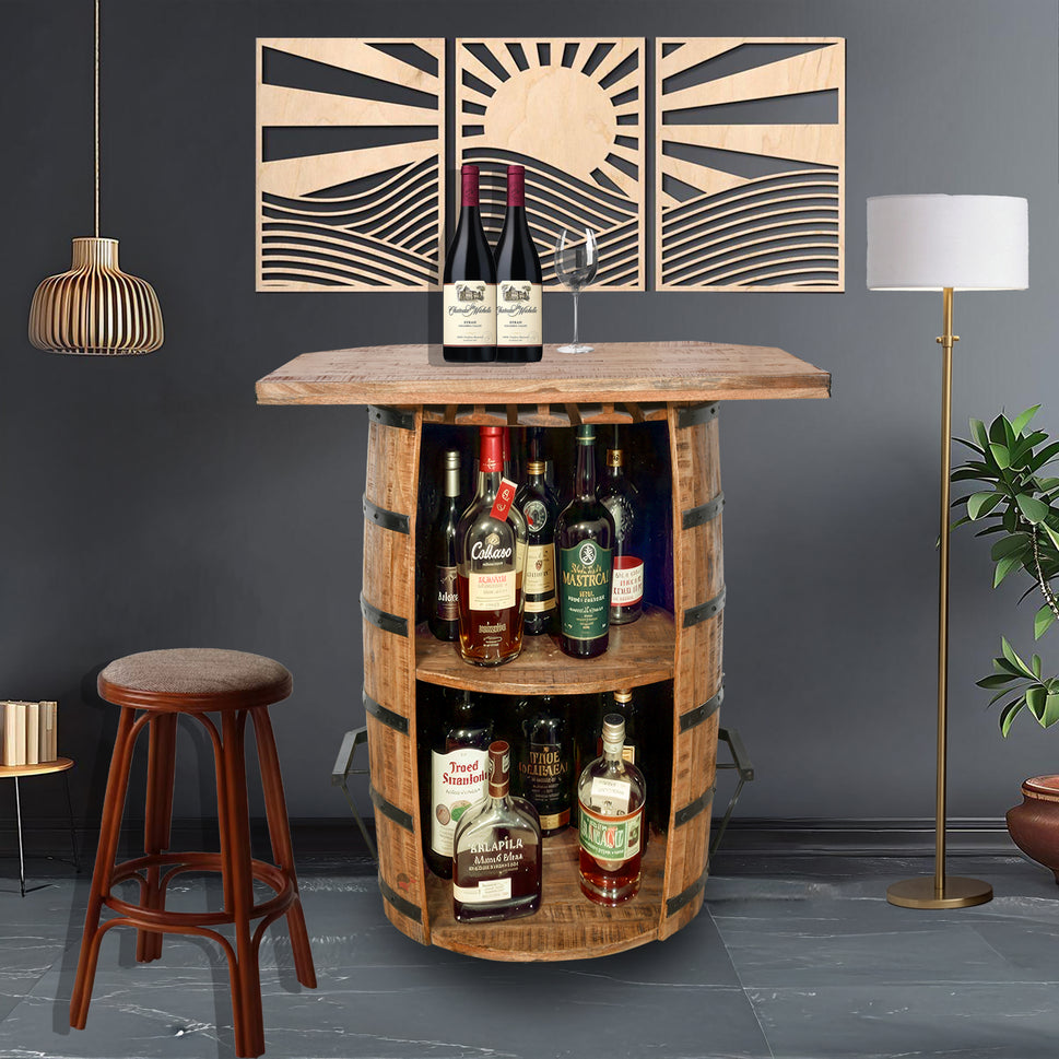 Home wine bar table & cocktails cabinet with wine storage