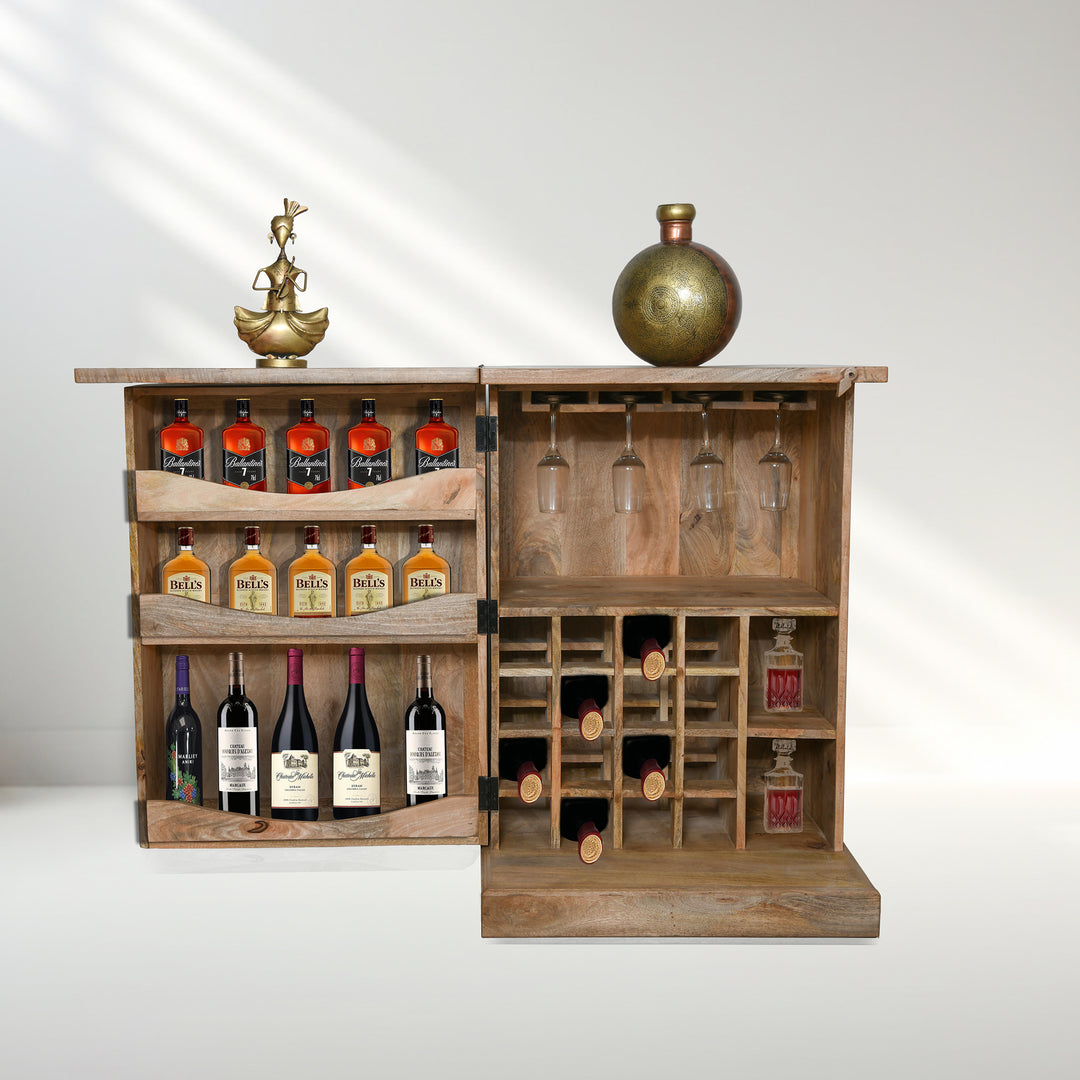 Prestige solid mango wood classic folding bar cabinet