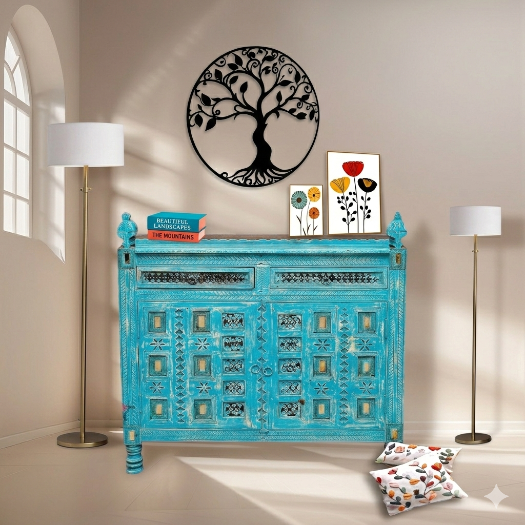  Handcrafted solid wood sideboard in Sharjah, Rustic antique sideboard Ajman, Spacious internal storage sideboard cabinet in Dubai