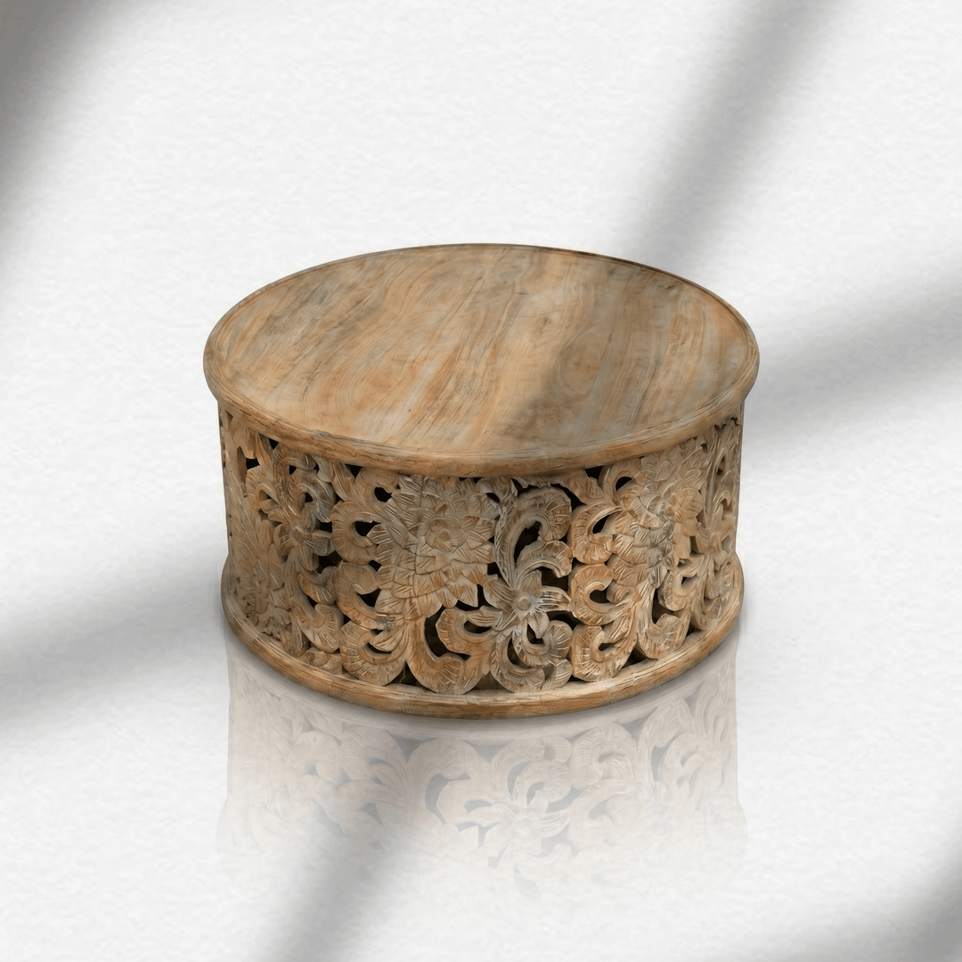 Solid Mango Wood Round Coffee Table | Visit Our Dubai Furniture Outlet