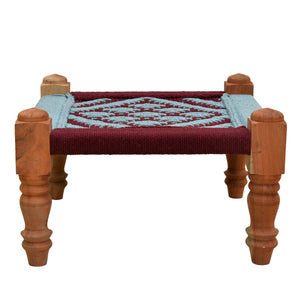 Rajasthani wooden pidha stool with hand made cotton rope seat