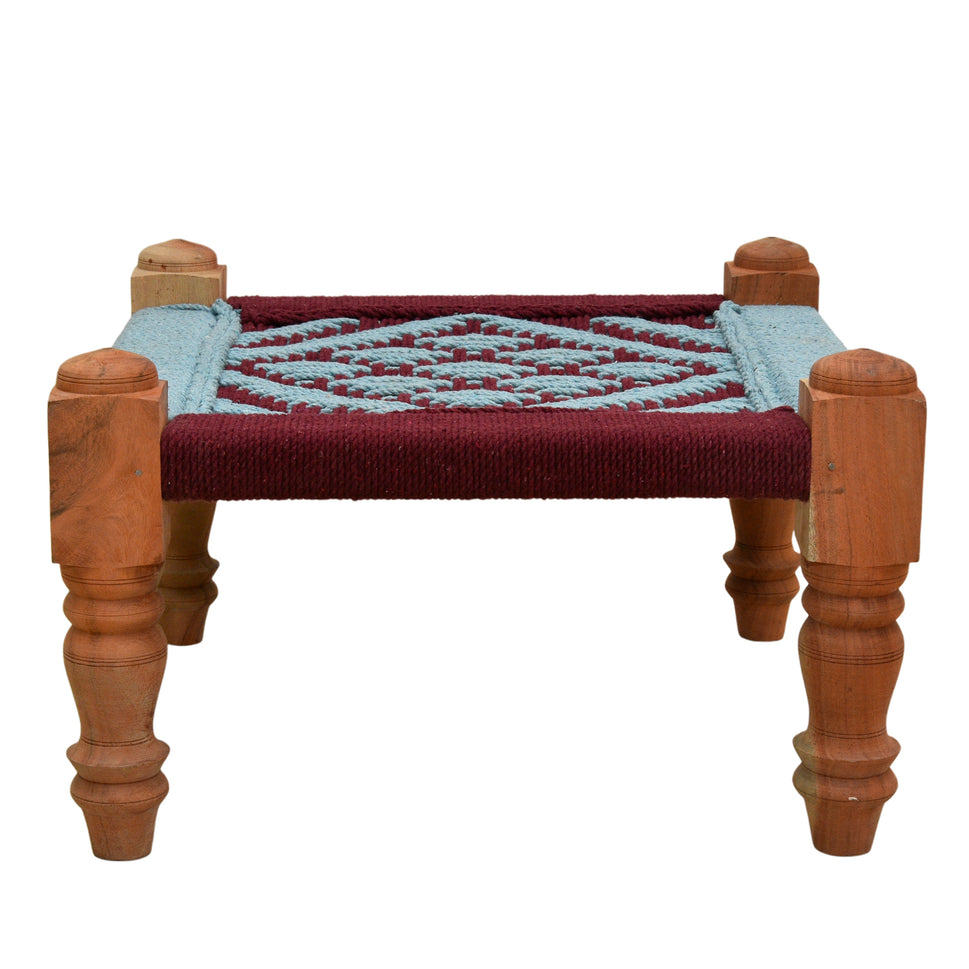 Rajasthani wooden pidha stool with hand made cotton rope seat