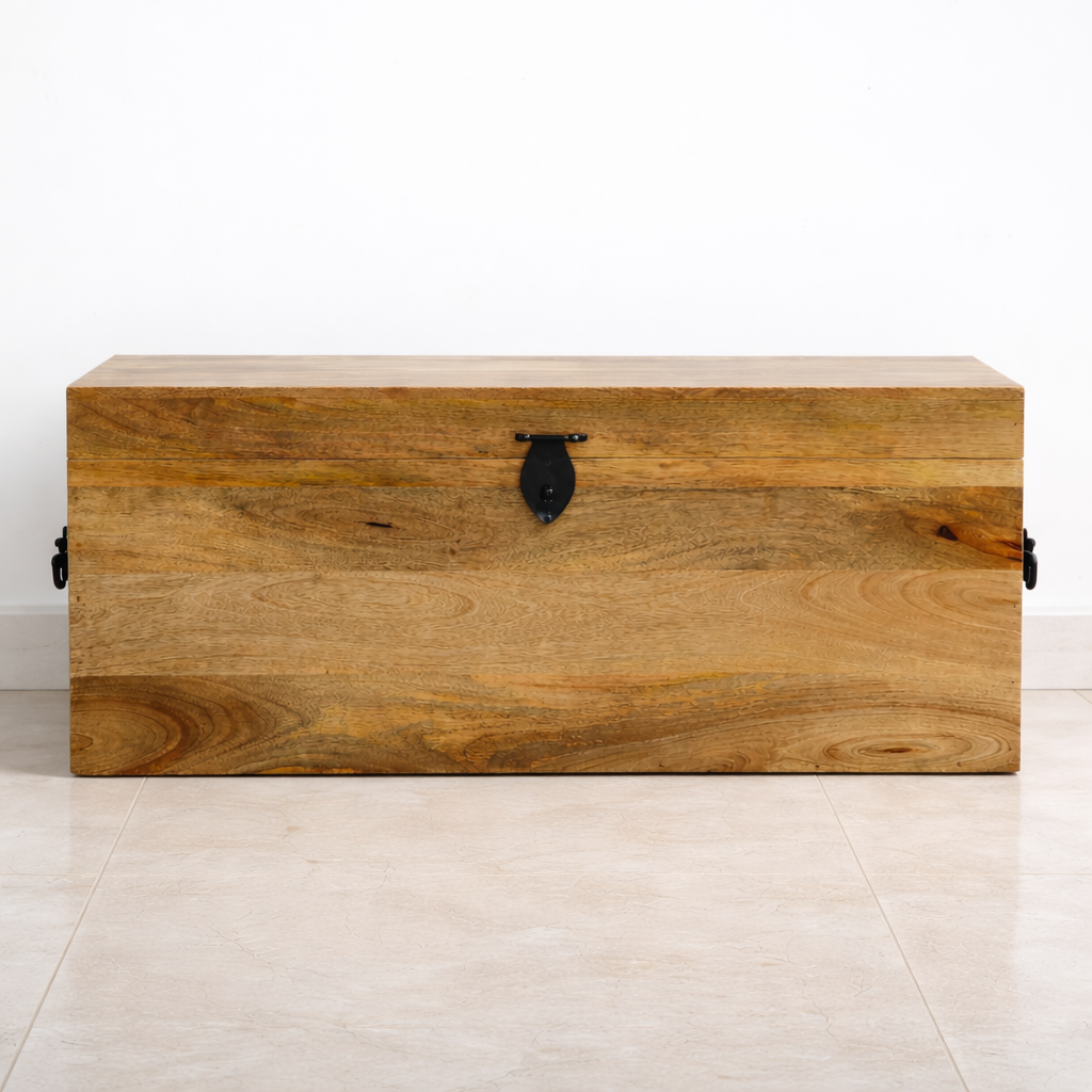 صندوق تخزين من خشب المانجو بطلاء خشبي طبيعي