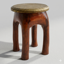 Switch premium solid wood stool Dubai, ethnic wooden stool brass fitting UAE, wood color brass stool Dubai Sharjah,  3 image