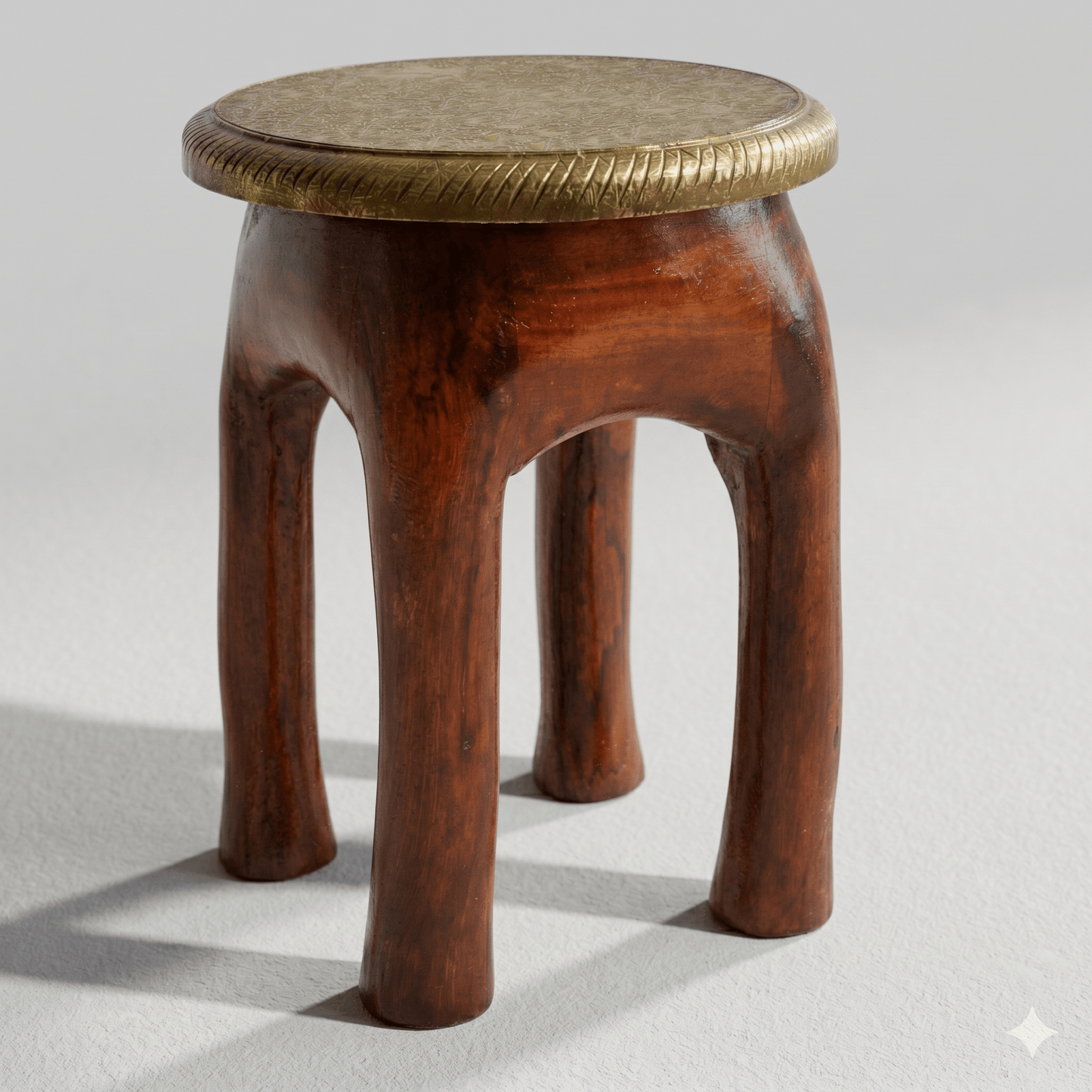 premium solid wood stool Dubai, ethnic wooden stool brass fitting UAE, wood color brass stool Dubai Sharjah, 