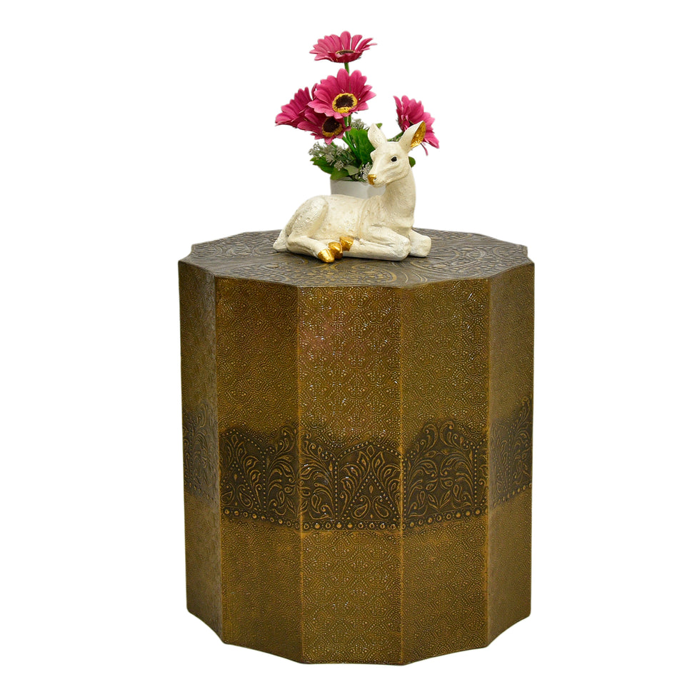 Golden Embossed Hexagonal Side Table | Luxury Accent Table UAE
