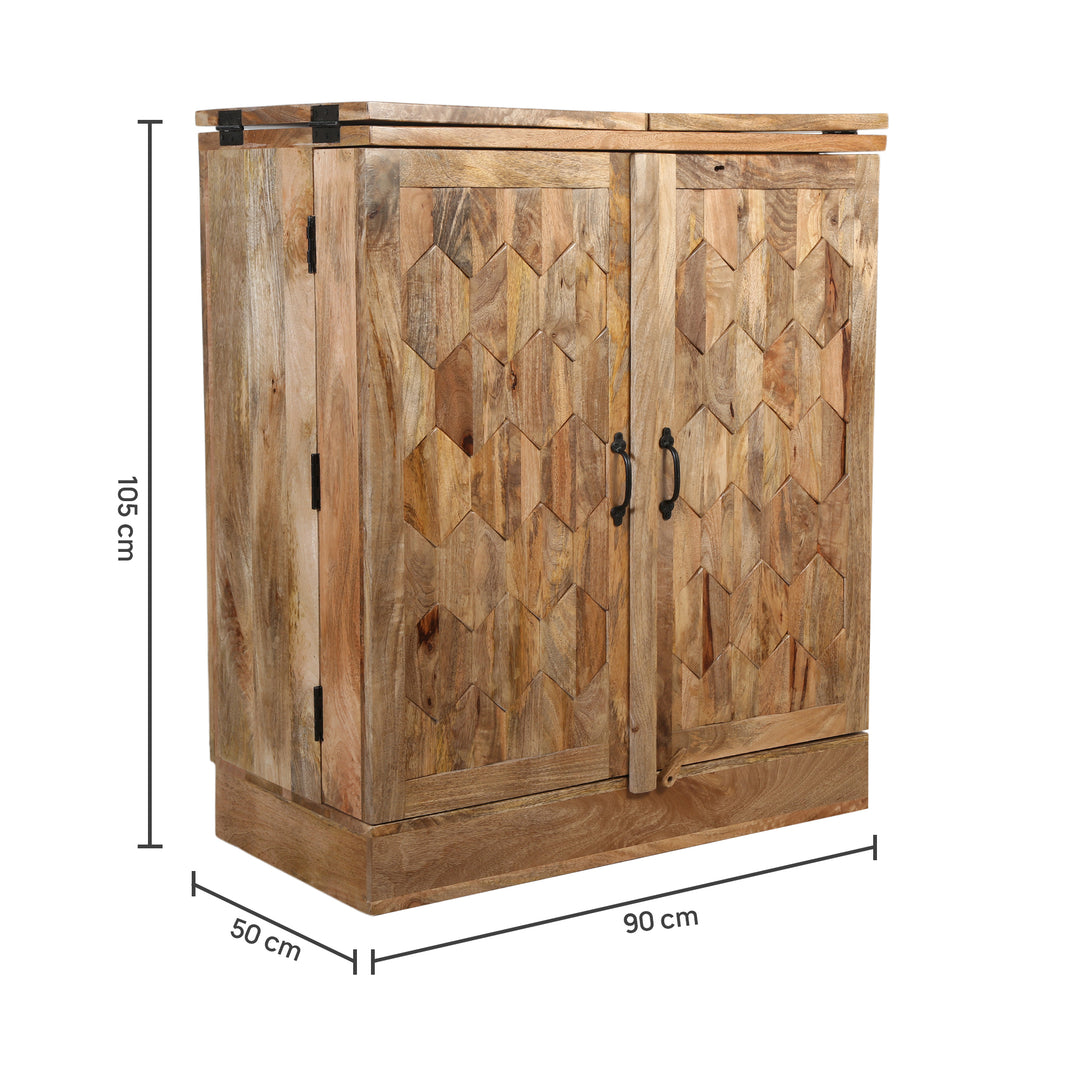 Zigzag Chevron Mango Wood Hand Made Bar Cabinet