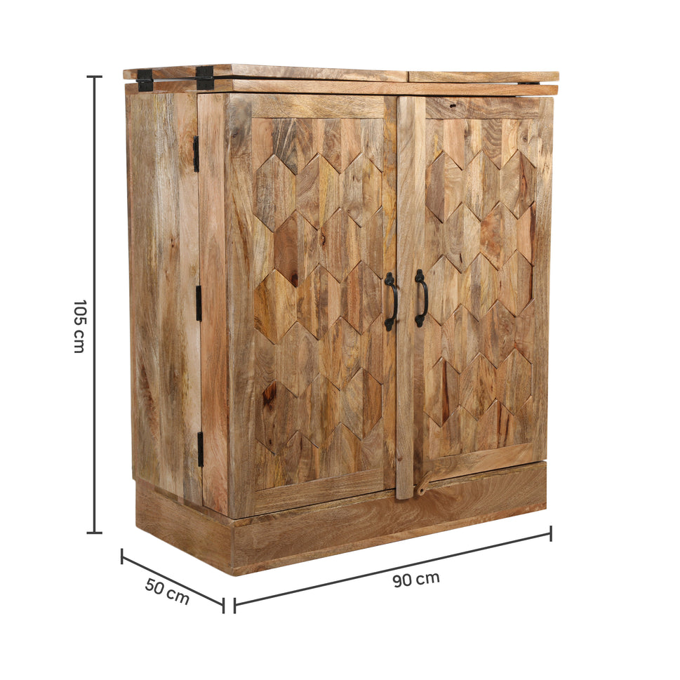 Zigzag Chevron Mango Wood Hand Made Bar Cabinet