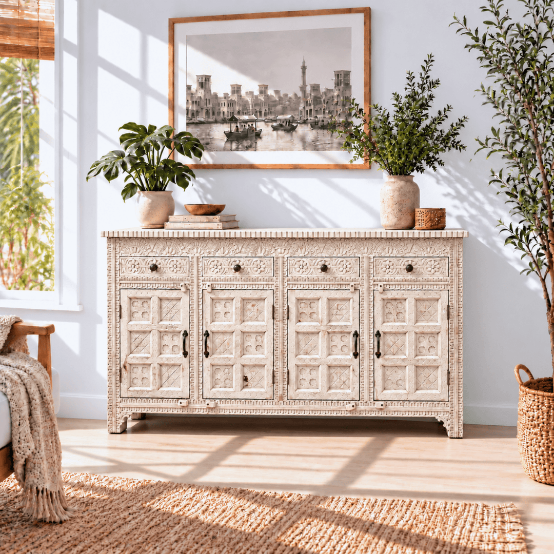 Natural Heritage Carved Hardwood Console buffet table