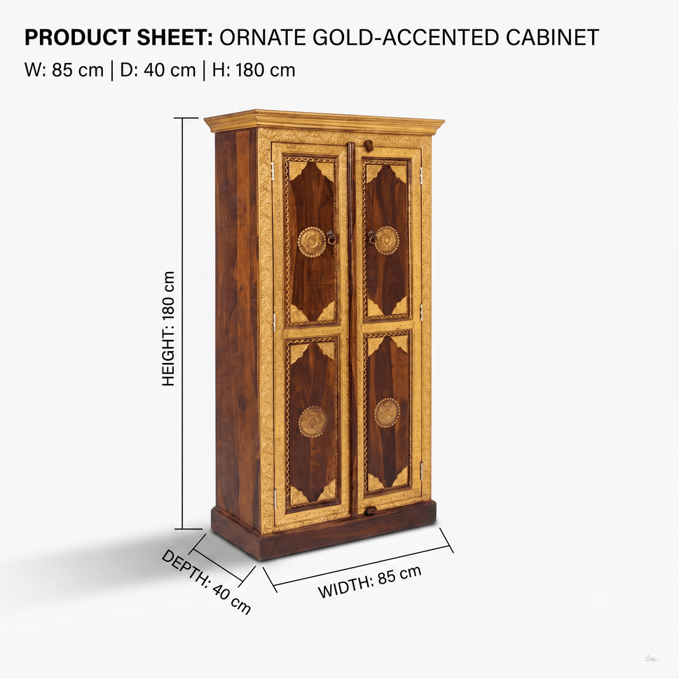 Signature Rose Wood Brass Inlay Accent Storage Cupboard Cabinet