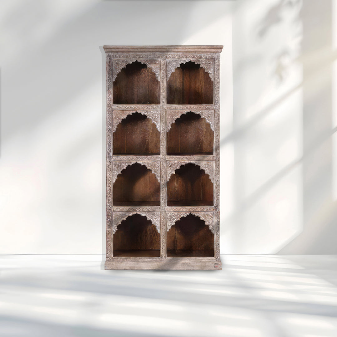 Luxury hand carved Moroccan arch bookcase display cabinet