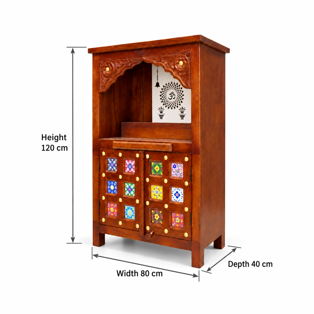 Mango Wood Pooja Mandapam with Om Design and Drawer