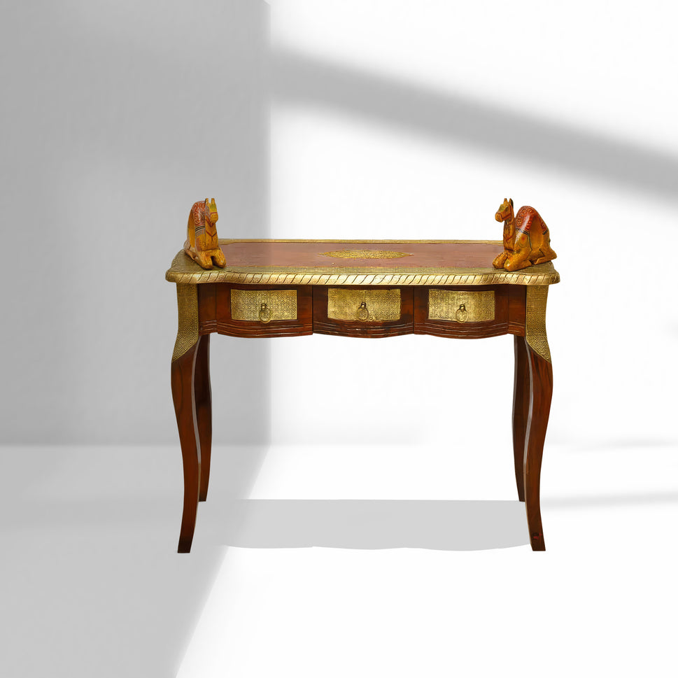 Solid sheesham wood dressing table with brass fitting work with mirror