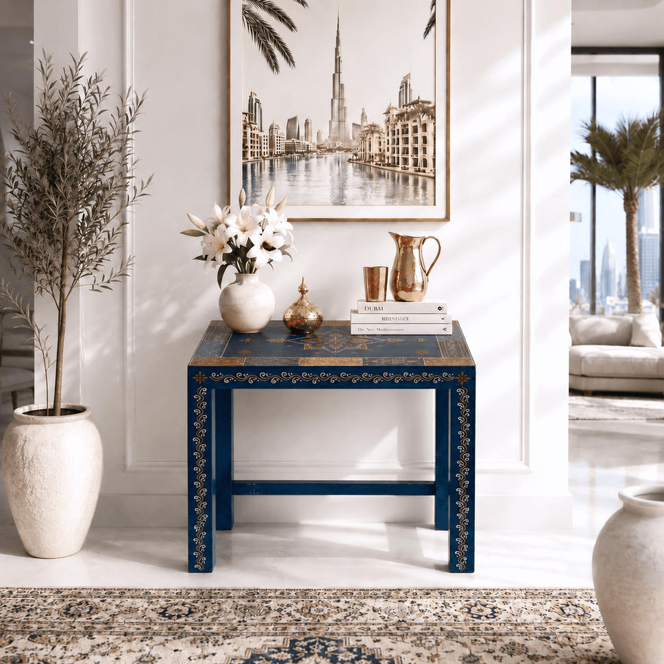 Multicolor blue handcrafted nesting tables set of 3 pieces