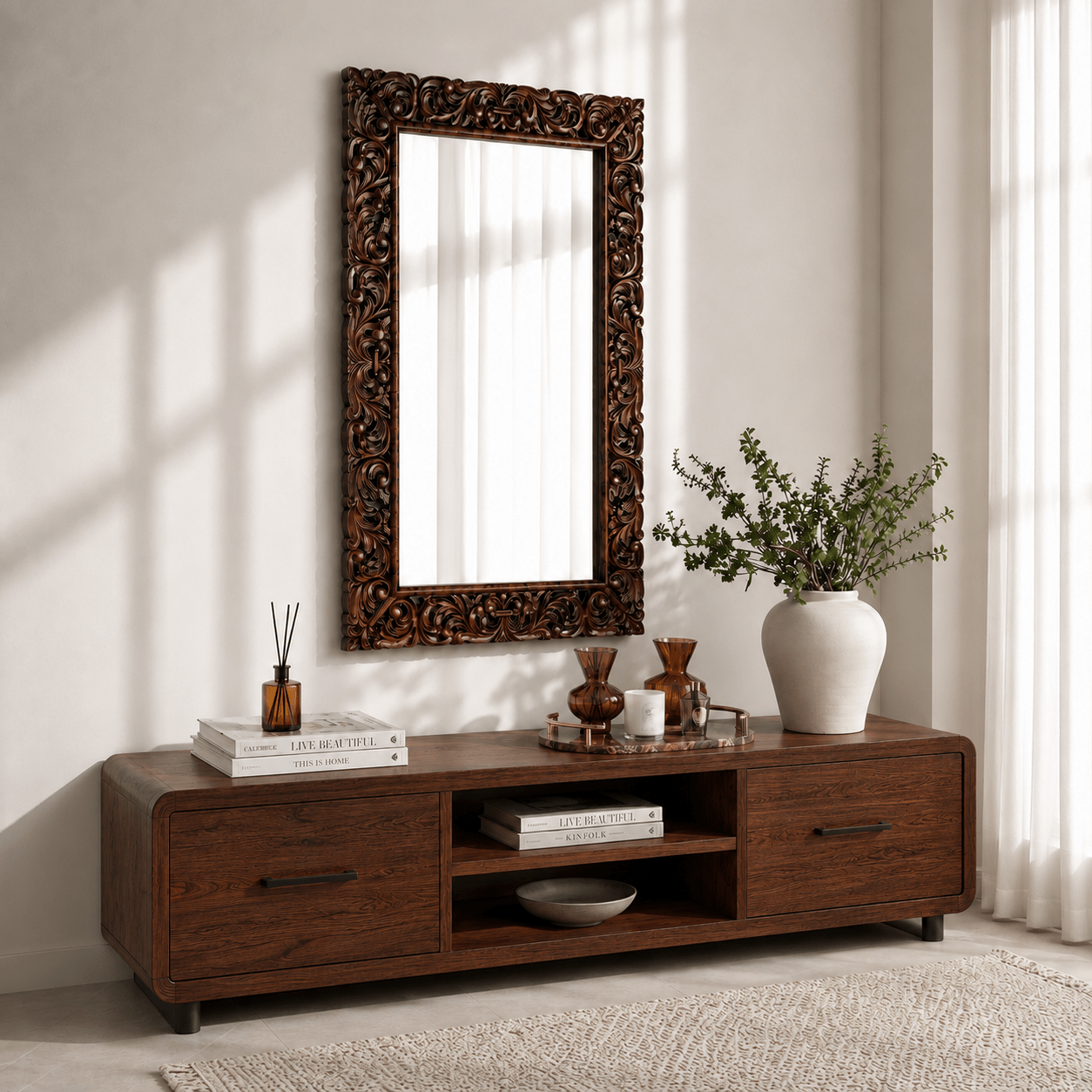 Handcrafted Solid Wood Wall Mirror Frame | UAE Oman