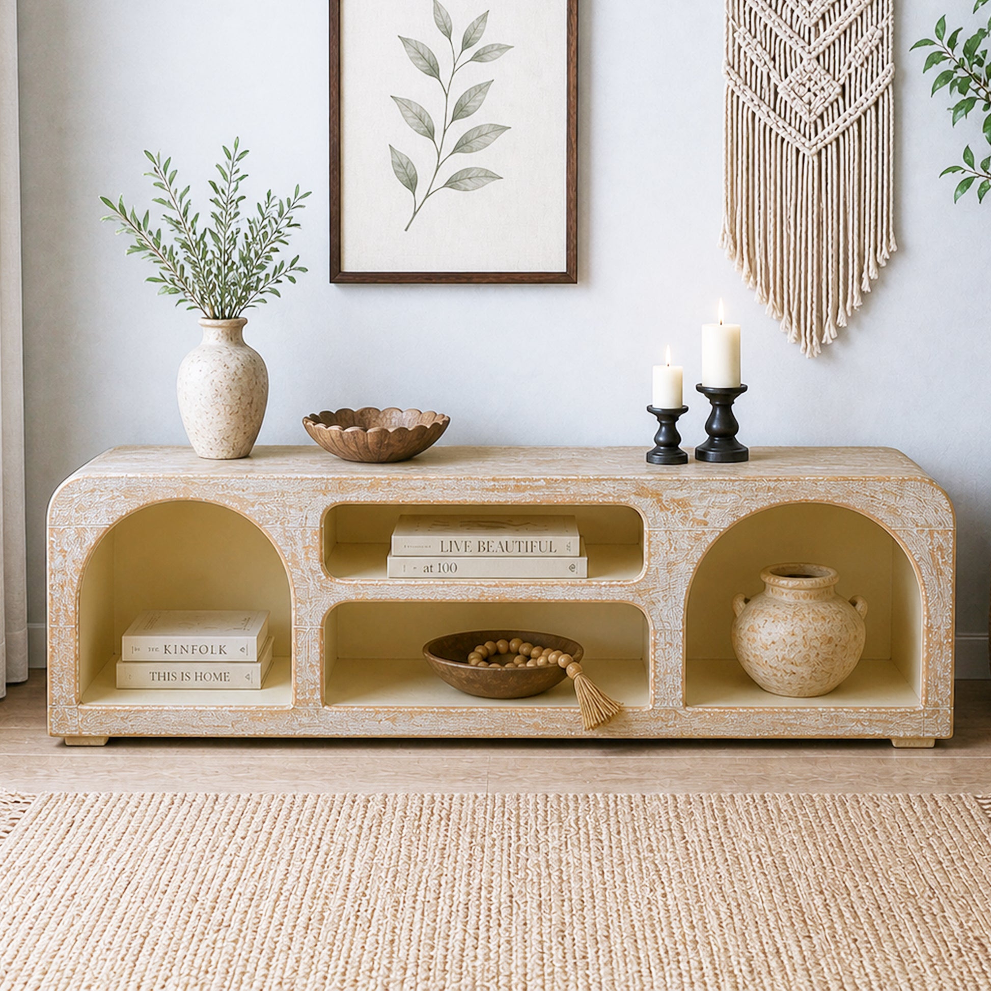 The Sierra Natural Wood Media Stand | Open Storage TV Unit UAE