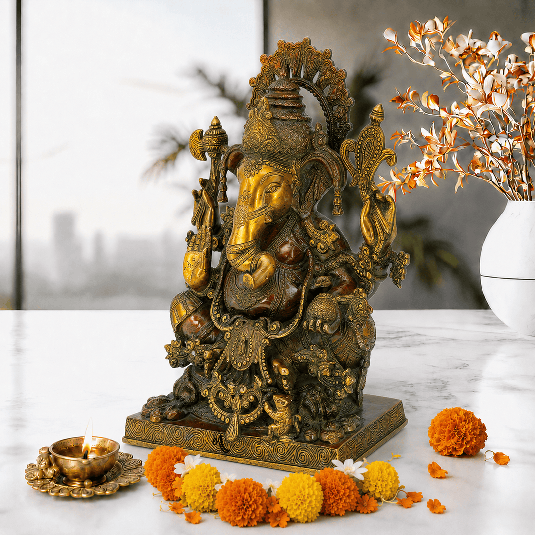 Copper Antique Brass Ganpati Goddess 19 Inches tall
