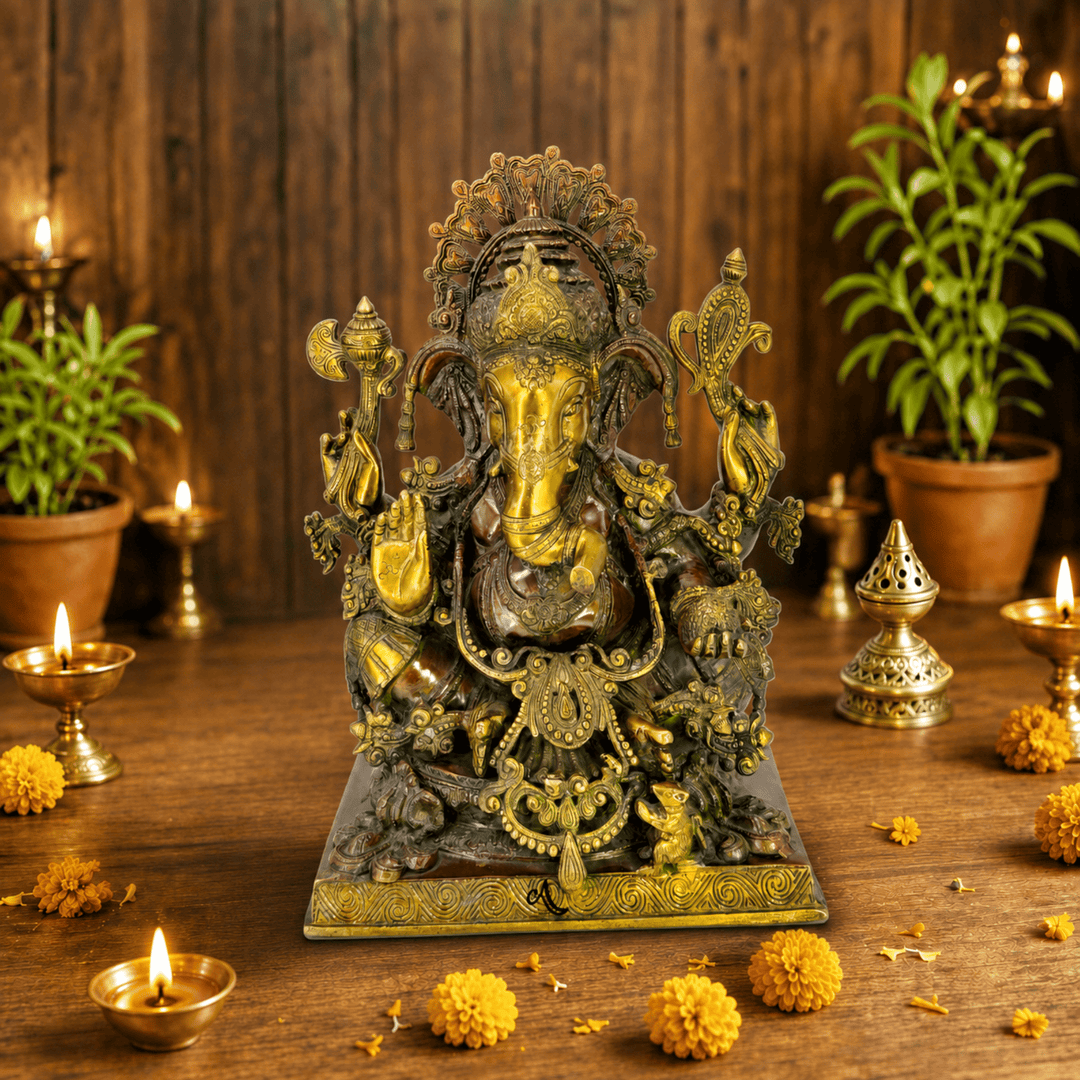 Copper Antique Brass Ganpati Goddess 19 Inches tall